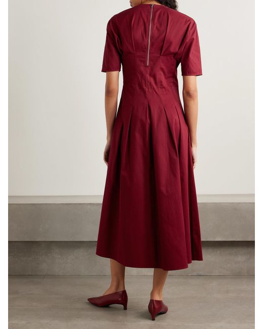 Proenza Schouler Red Ainsley Pleated Brushed Cotton-Blend Twill Midi Dress
