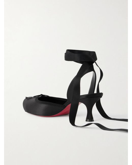 Christian Louboutin Black Cassia 55 Bow-Detailed Grosgrain-Trimmed Satin Pumps