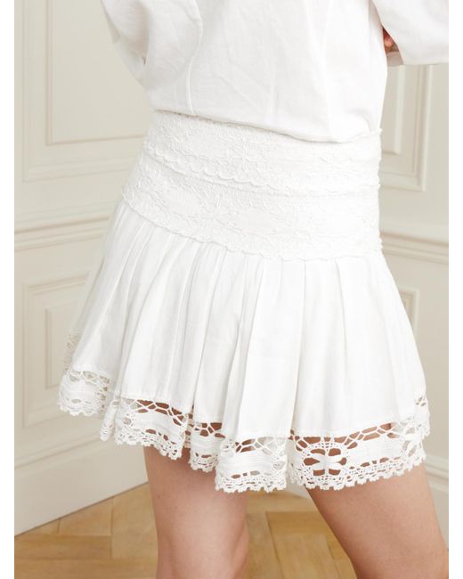 Mini-Jupe En Lin Et Coton Mélangés À Plis Et À Finitions En Dentelle Violana Isabel Marant en coloris White