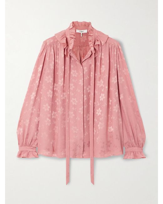 Chemisier En Jacquard De Soie À Col Noué Et À Volants Chloé en coloris Pink