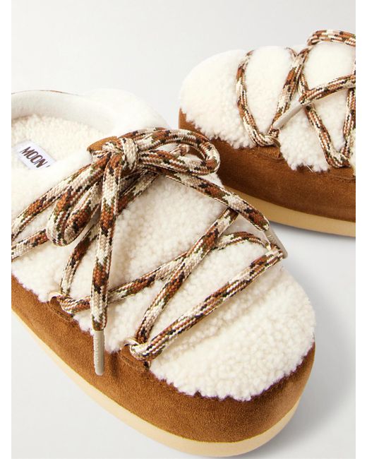 Moon Boot Brown Evx Shearling And Suede Mules