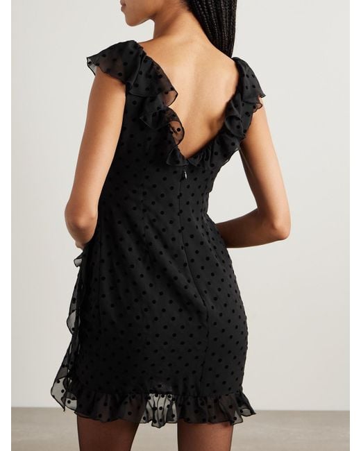 Alessandra Rich Black Bow-Embellished Ruffled Flocked Silk-Chiffon Mini Dress