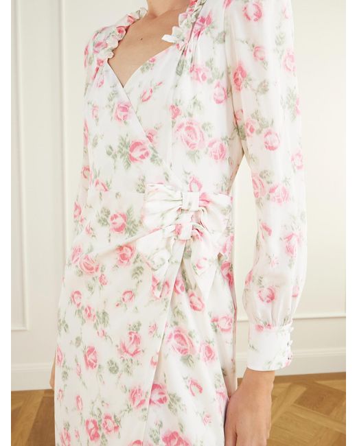 Alessandra Rich White Floral-Print Wrap Silk Midi Dress