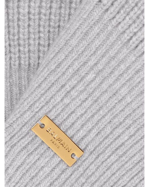 Balmain Gray Ribbed Wool Turtleneck Sweater