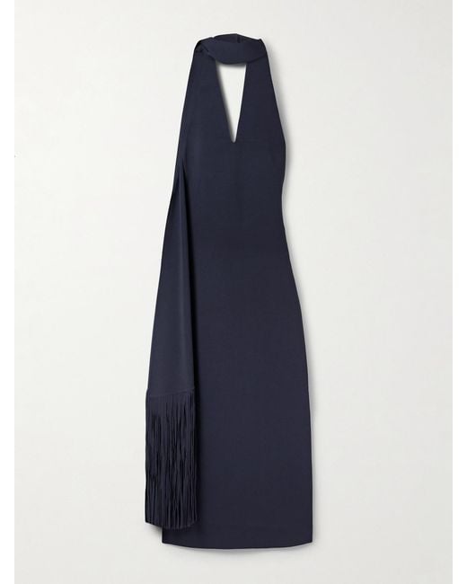 Cult Gaia Blue Caia Draped Fringed Stretch-Knit Midi Dress