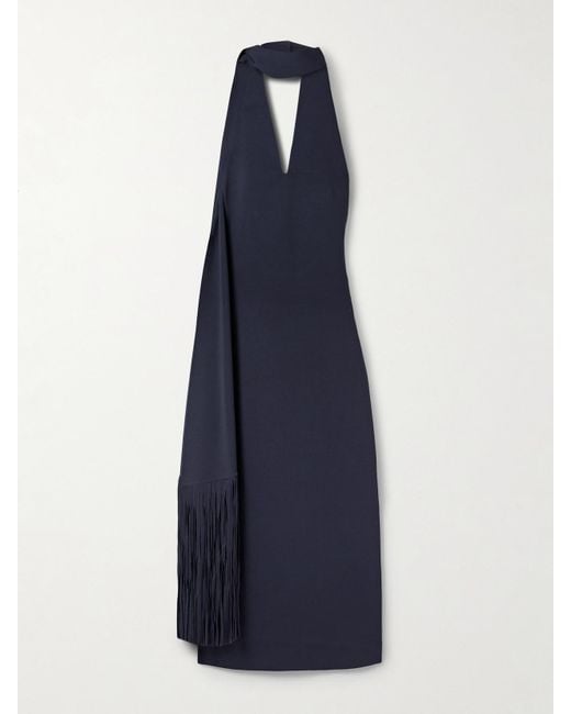 Cult Gaia Blue Caia Draped Fringed Stretch-Knit Midi Dress