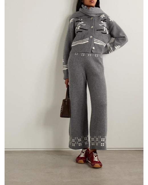 Calle Del Mar Gray Intarsia-Knit Cashmere Cardigan