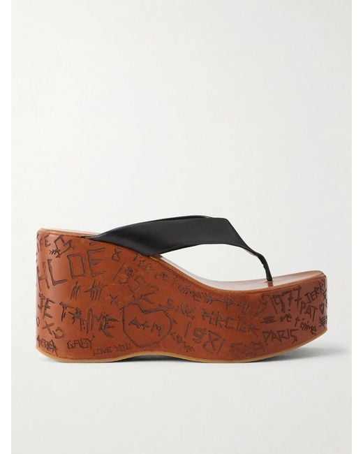 Chloé Brown Leather Platform Thong Sandals