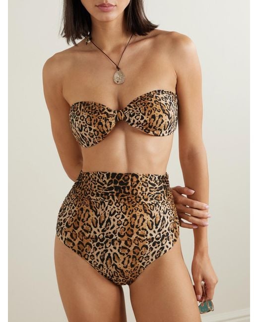 Melissa Odabash Natural Catania Gathered Leopard-Print Bandeau Bikini Top