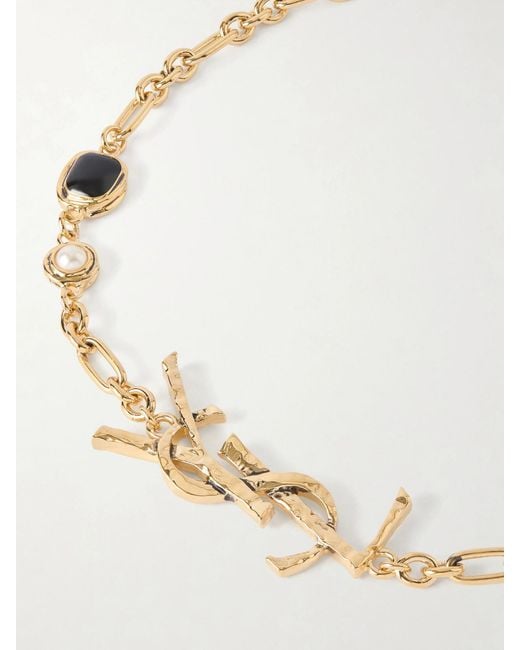 Saint Laurent Natural Cassandre-Tone Enamel Necklace