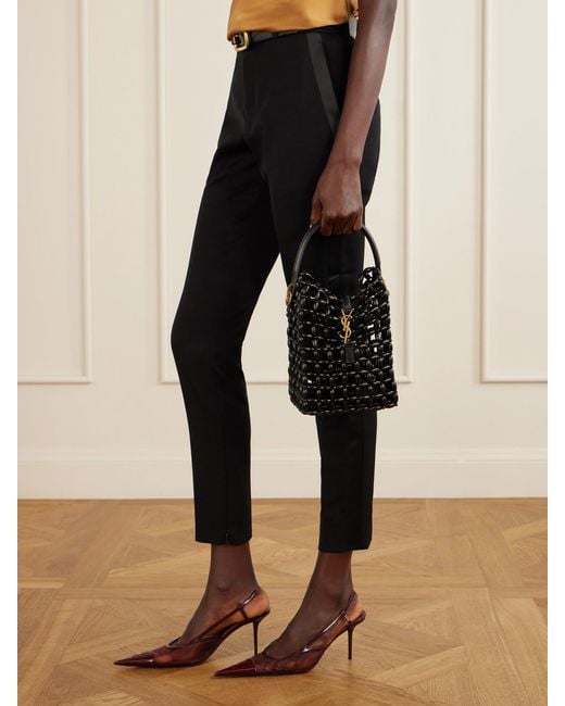 Saint Laurent Black Le 37 Mini Logo-Embellished Leather-Trimmed Beaded Wood Shoulder Bag