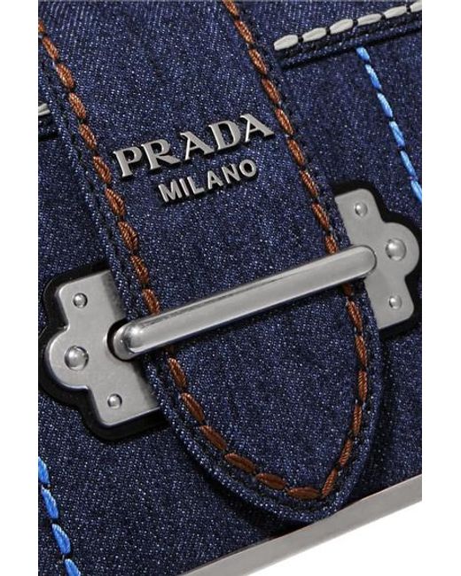 PRADA Denim + City Calf Cahier Chain Bag - %