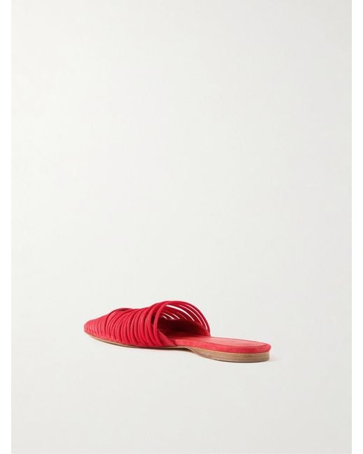 TOVE Red Kenly Cord-Trimmed Suede Mules