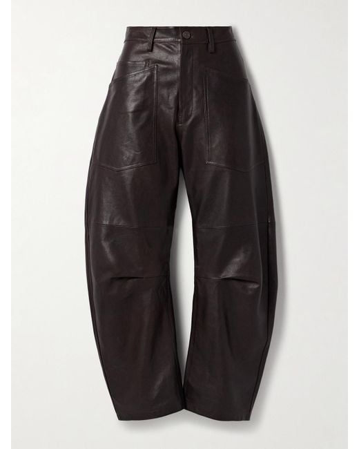 Nili Lotan Black Shon Leather Barrel-Leg Pants