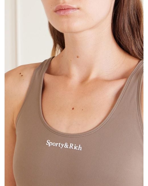 Sporty & Rich Natural Logo-Print Stretch-Jersey Sports Bra