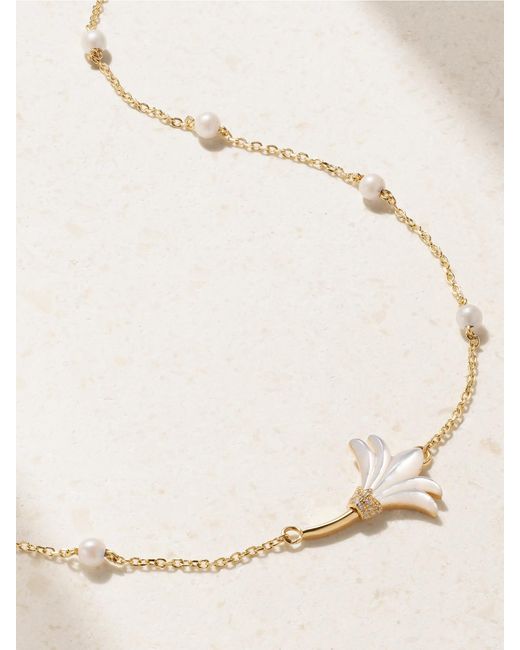 L'Atelier Nawbar Natural Psychedeliah Small 18-Karat, Diamond And Mother-Of-Pearl Necklace