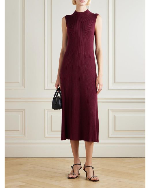 Sa Su Phi Purple Ribbed-Knit Cashmere And Silk-Blend Midi Dress