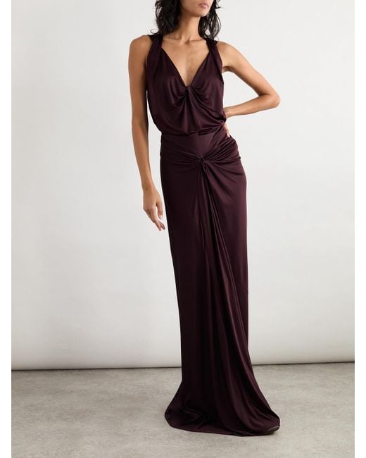 Dries Van Noten Purple Oberteil Aus Glänzendem Jersey Mit Twist-Details