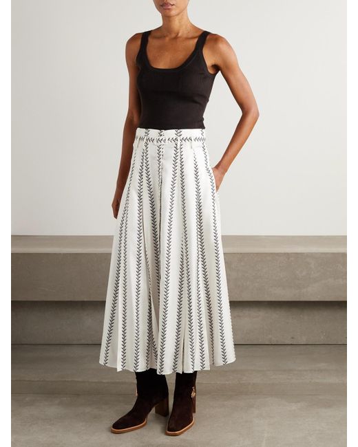 Gabriela Hearst Natural Dugald Belted Pleated Printed Silk Midi Skirt
