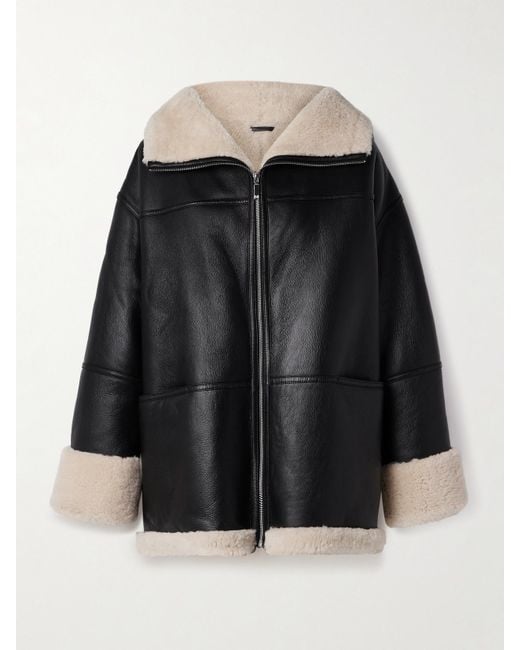 Veste En Peau Lainée Bicolore Totême  en coloris Black