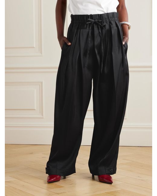 Jil Sander Black Hose Mit Weitem Bein Aus Glänzendem Twill Mit Falten