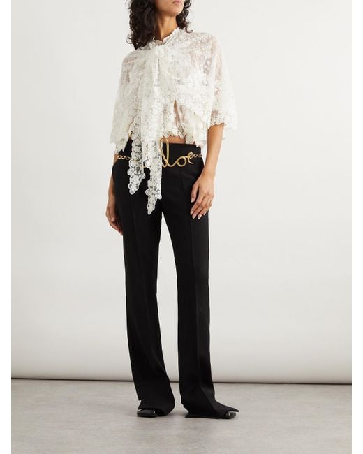 Chloé Black Grain De Poudre Wool Flared Pants