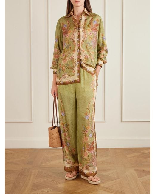 Zimmermann Metallic Indra Floral-Print Relaxed Shirt