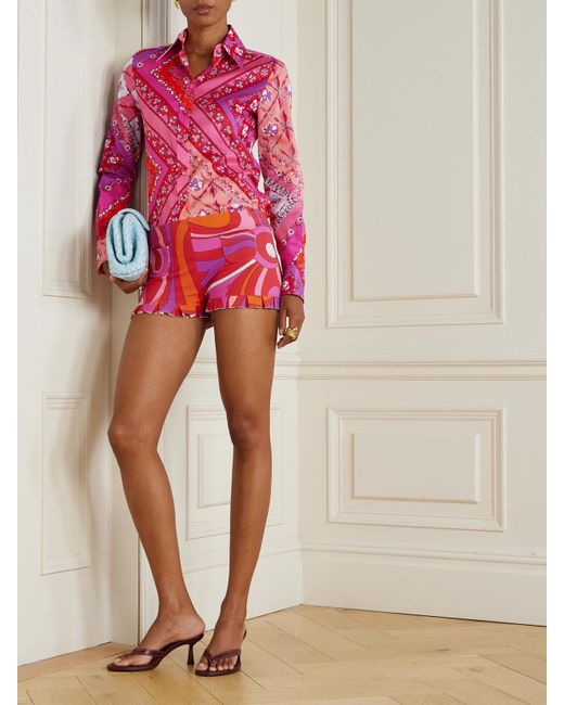 Emilio Pucci Pink Printed Cotton-Muslin Shirt