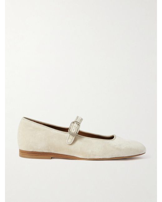Le Monde Beryl Natural Grosgrain-Trimmed Velvet Mary Jane Ballet Flats