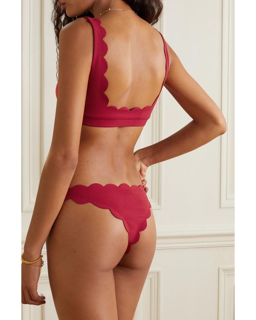 Marysia Swim Red North Reversible Scalloped Seersucker Bikini Briefs