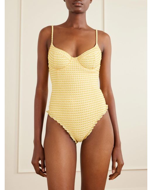 Jonathan Simkhai Yellow Suni Checked Swimsuit