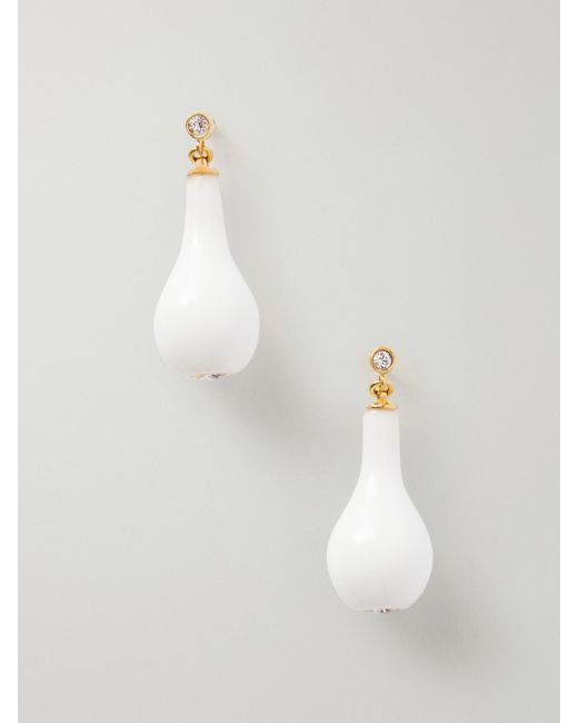 Totême White Drop Crystal-Embellished-Plated Earrings