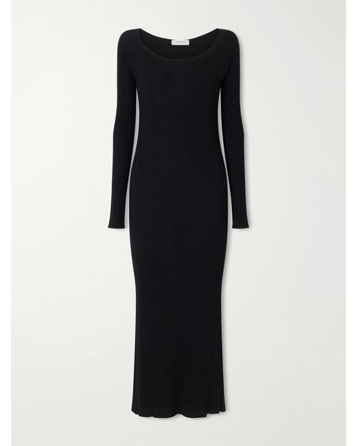 LeKasha Black Ternil Ribbed Cashmere Maxi Dress