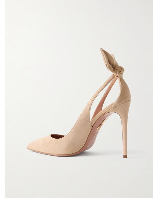 Aquazzura Natural Bow Tie 85 Suede Pumps