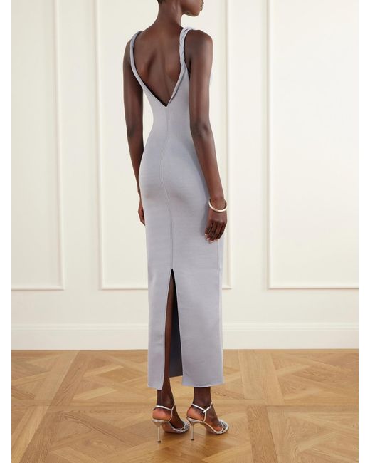 Galvan White Twisted Tyra Stretch-Knit Midi Dress