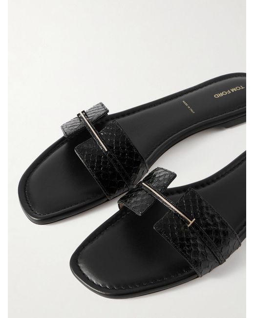 Tom Ford White Embellished Snake-Effect Leather Slides