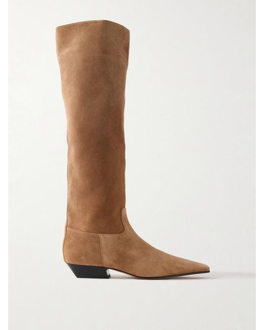 Khaite White Marfa Suede Knee Boots