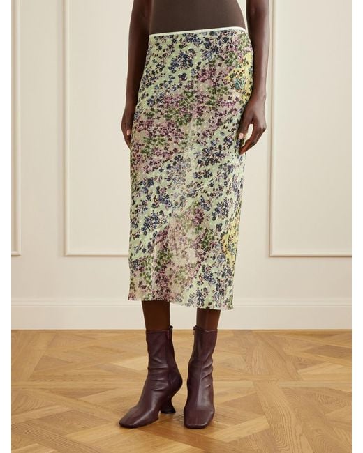 Dries Van Noten White Floral-Print Jacquard Georgette Midi Skirt