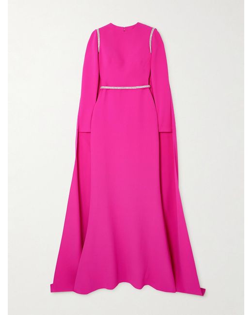 Safiyaa Pink Ginevra Cape-Effect Crystal-Embellished Stretch-Crepe Gown