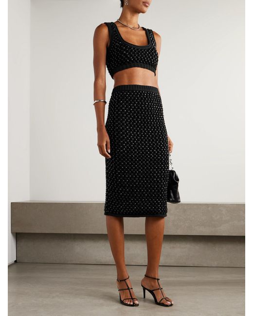 DIOTIMA Black Spice Crystal-Embellished Crocheted Cotton-Blend Midi Skirt
