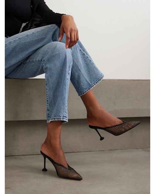 Aquazzura Black Bisous 85 Mules Mit Spitzer Kappe Aus Mesh Mit Lederbesätzen