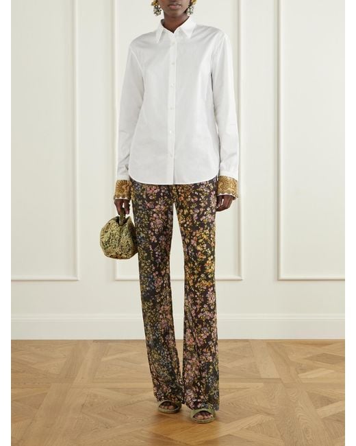 Dries Van Noten Multicolor Floral-Print Fil Coupé Organza Straight-Leg Pants