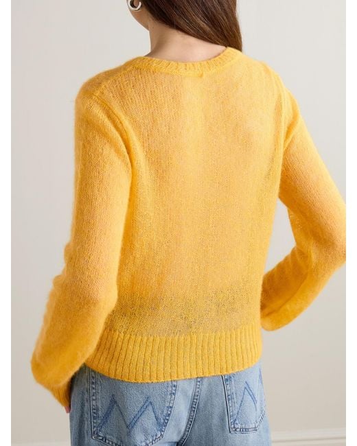 Mother Yellow Embroidered Open-Knit Alpaca-Blend Sweater