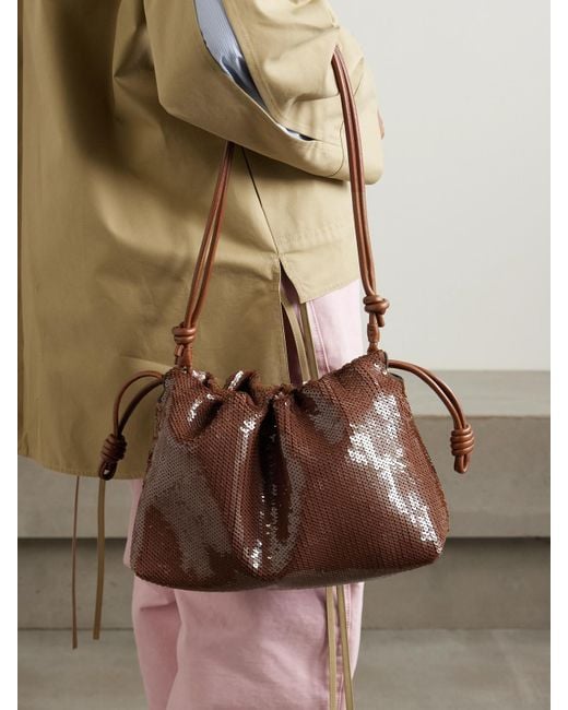 Loewe Brown Flamenco Clutch Aus Leder Mit Pailletten