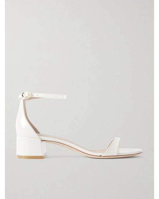 Stuart Weitzman White Nudist Block Sandalen Aus Lackleder