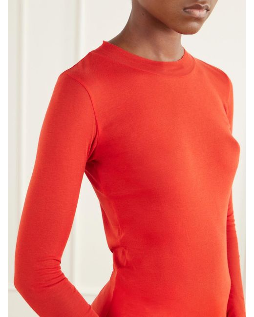 Auralee Red Ribbed Cotton-Jersey T-Shirt