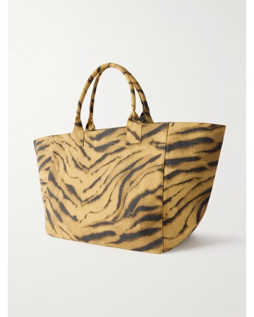 Ganni Metallic Shopper Xxl Embroidered Zebra-Print Cotton-Canvas Tote