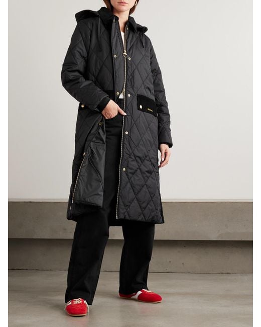 Barbour Black Meredith Hooded Corduroy-Trimmed Quilted Shell Jacket