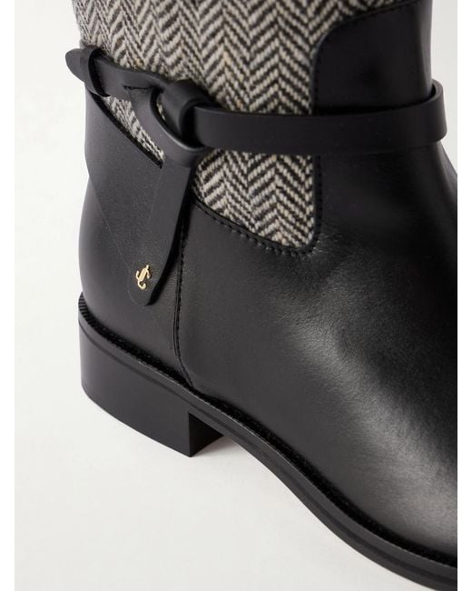 Jimmy Choo Gray Lawton Leather-Trimmed Herringbone Knee Boots