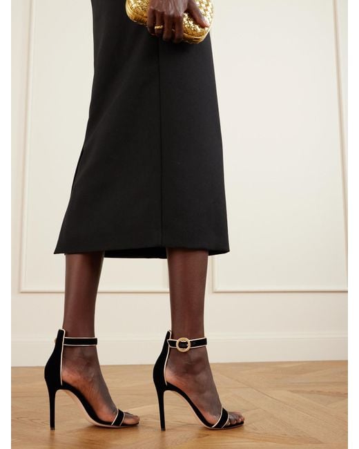 Gianvito Rossi Black Portofino 105 Metallic Leather-Trimmed Velvet Sandals